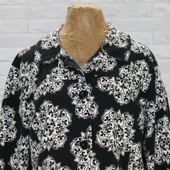 CROFT & BARROW Jacket Floral Mandala Oversized Outerwear Black White XL - Picture 2 of 13